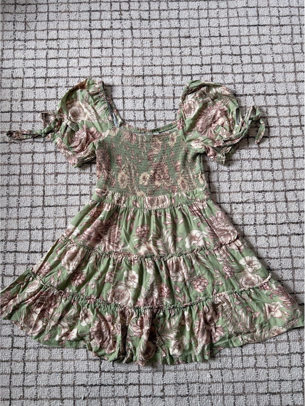 Agua Bendita x Target cottage core fairy green floral tiered mini dress medium
